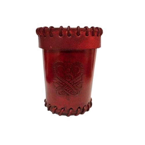 Handcrafted Dark Red Leather Dice Cup Embossed, Viking-Style Dice Beaker for RPG, LARP, and Tabletop Games
