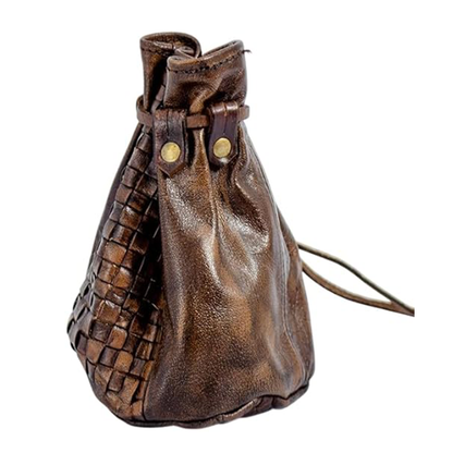 Woven Leather Coin Pouch