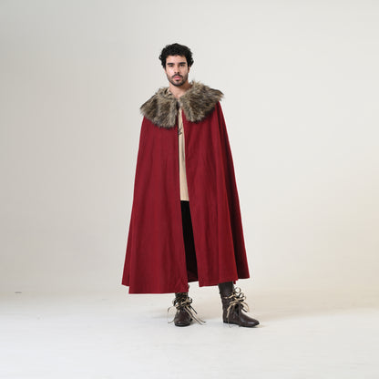 Medieval wool cloak with faux fur collar – view 3