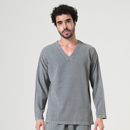 Grey medieval V-neck cotton tunic – view 10