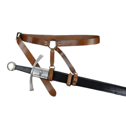 Medieval Hanging Sword Belt – Adjustable Brown Leather Scabbard Hanger