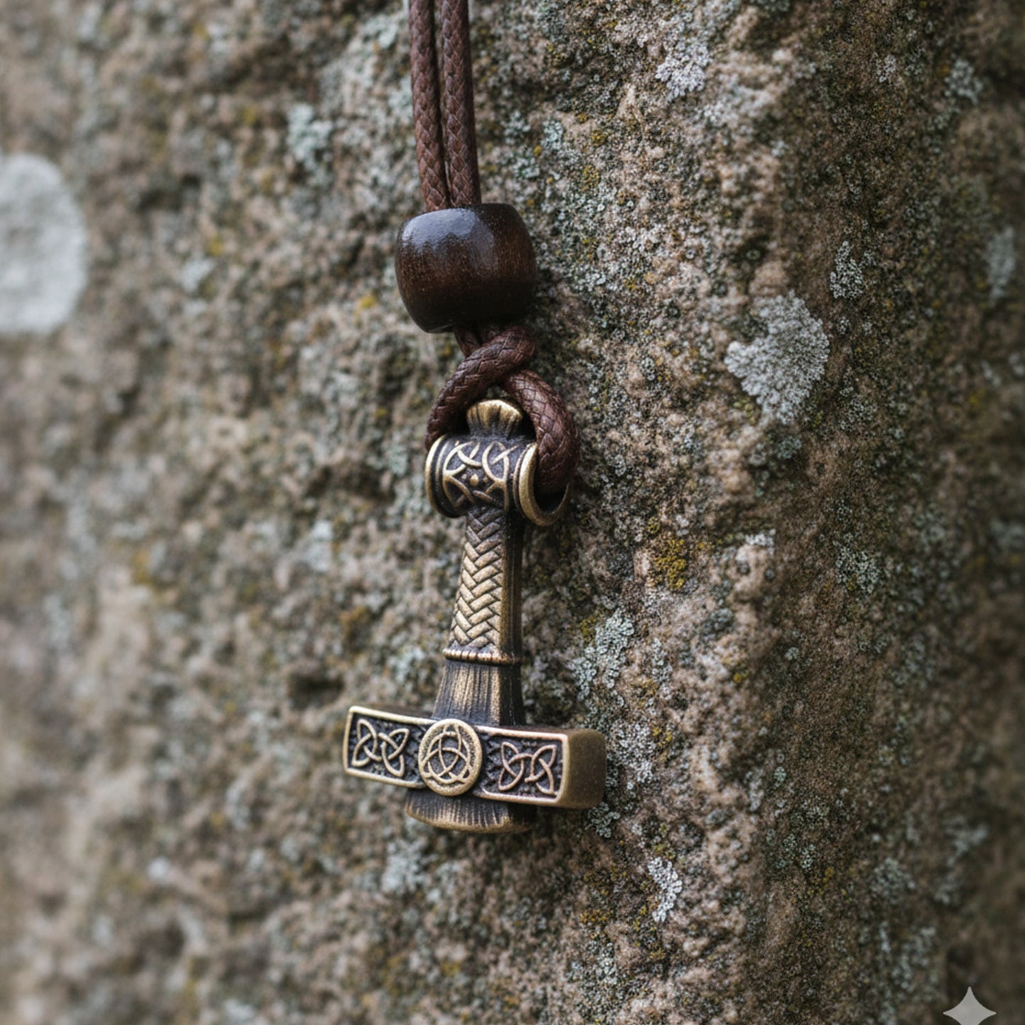 Norse Alley Thor’s Hammer Pendant – Brass Necklace with Adjustable Leather Cord – Viking Jewellery of Strength & Protection
