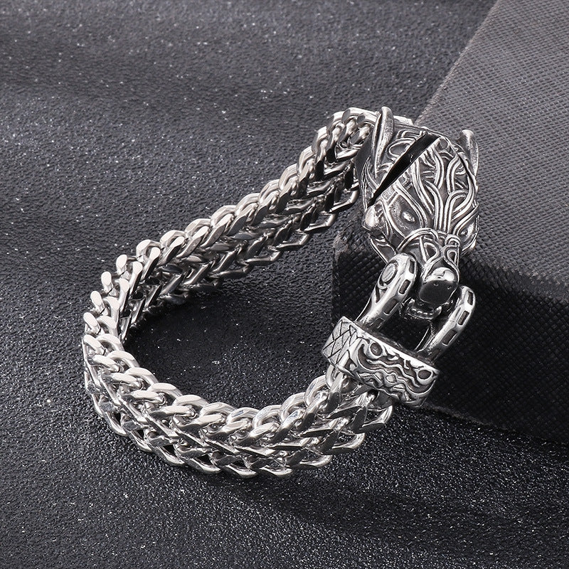 Wolf and Snake Viking Bracelet in Titanium Steel