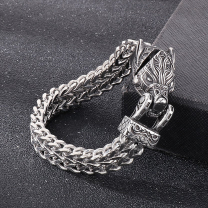 Wolf and Snake Viking Bracelet in Titanium Steel