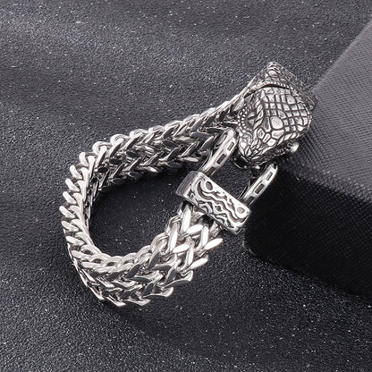 Wolf and Snake Viking Bracelet in Titanium Steel