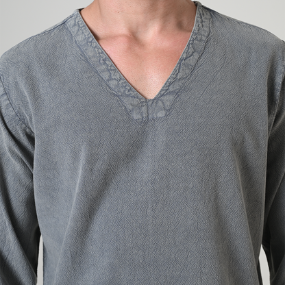 Grey medieval V-neck cotton tunic – view 5