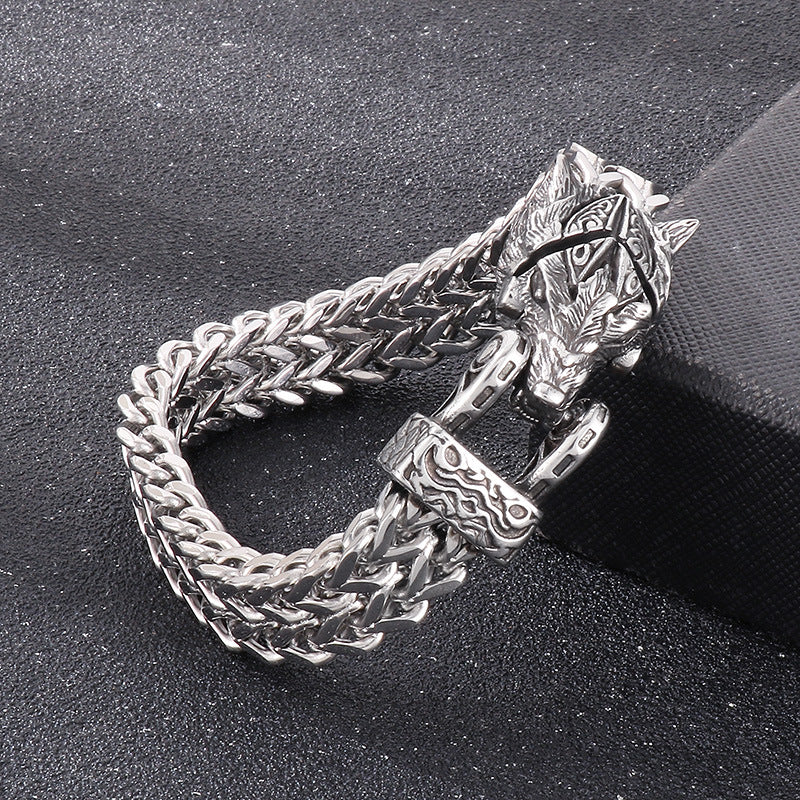 Wolf and Snake Viking Bracelet in Titanium Steel