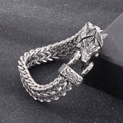 Wolf and Snake Viking Bracelet in Titanium Steel