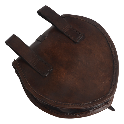 The "Huginn and Muninn" Viking Bag is a brown leather sporran with two belt loops, inspired by Norse mythology and Viking designs, traditionally worn as a Scottish kilt pouch.