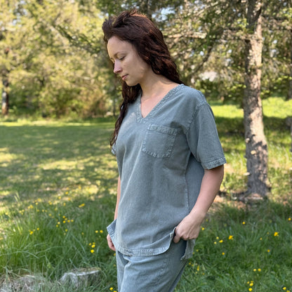 Medieval Short Sleeve Tunic, Grey Cotton Viking Shirt, V Neck Historical Clothing, Renaissance LARP Reenactment Top