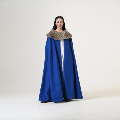Medieval wool cloak with faux fur collar – view 8