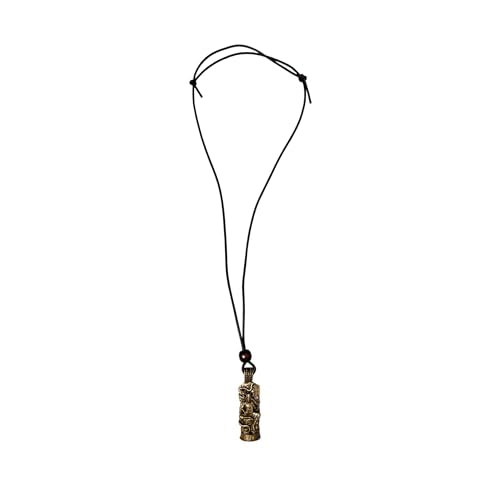 The Loki Pendant – The Trickster God is a small, cylindrical solid brass talisman engraved with Norse-inspired patterns, hanging on a black adjustable cord and displayed against a white background.