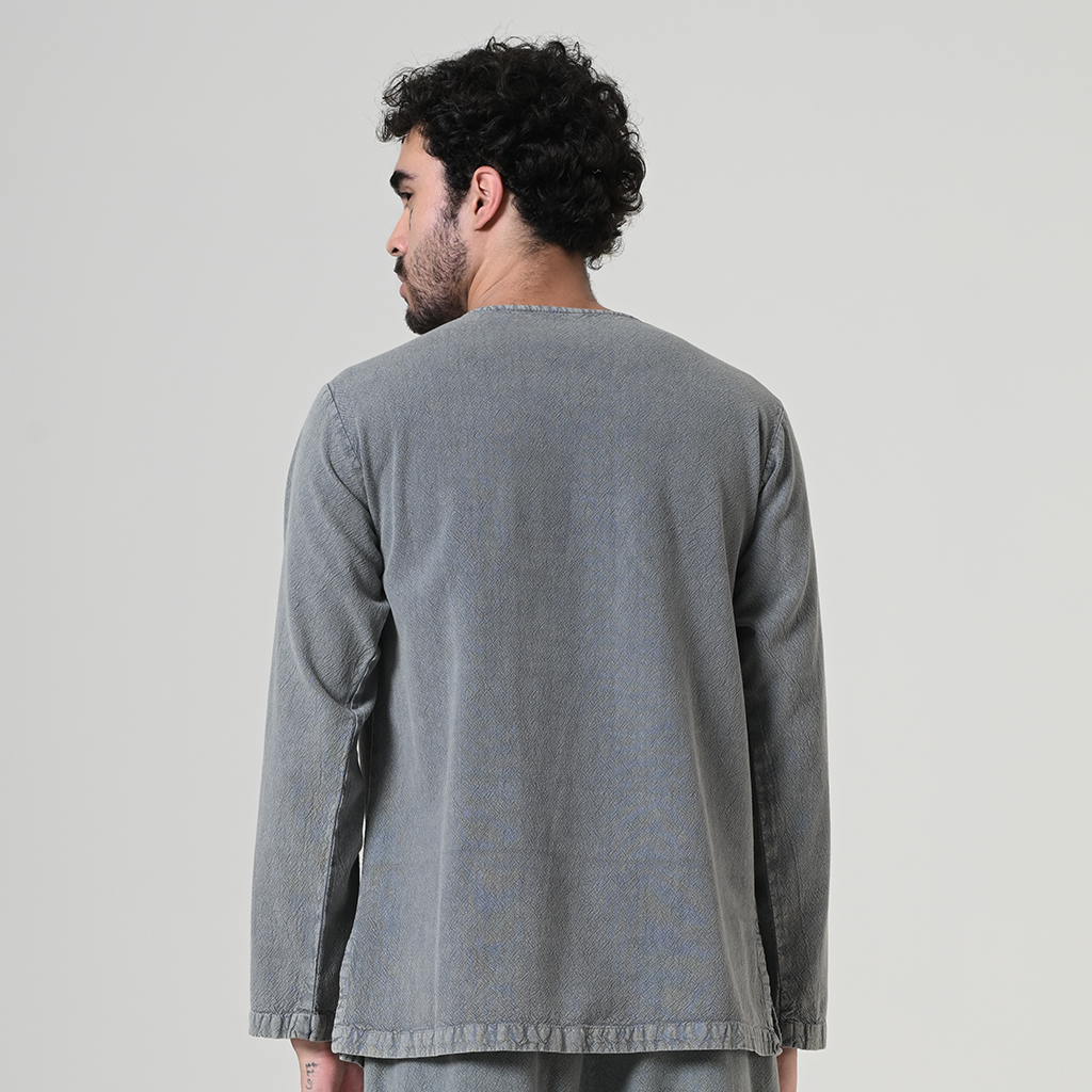 Grey medieval V-neck cotton tunic – view 2