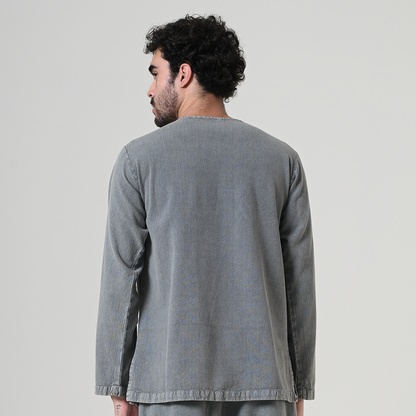 Grey medieval V-neck cotton tunic – view 2