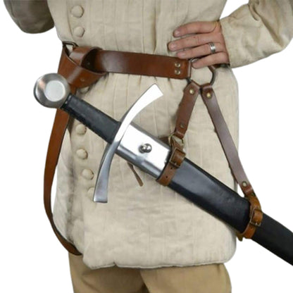 Medieval Hanging Sword Belt – Adjustable Brown Leather Scabbard Hanger