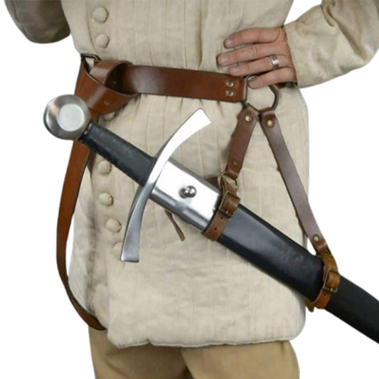 Medieval Hanging Sword Belt – Adjustable Brown Leather Scabbard Hanger