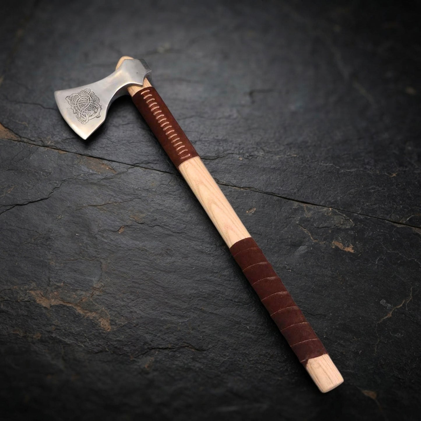 Viking Type E Axe with Etched Norse Design