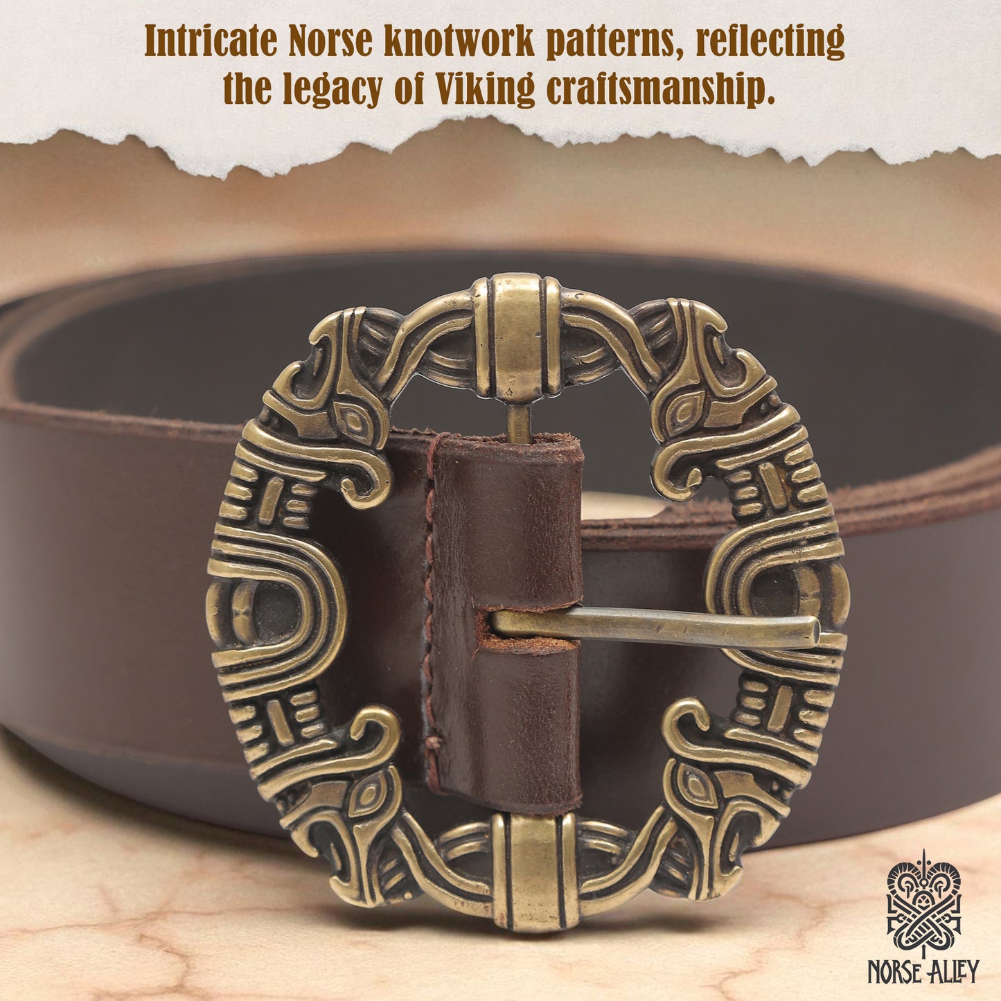 Norse Alley The Drakkar Belt – Viking-Inspired Leather Belt with Dragon Buckle