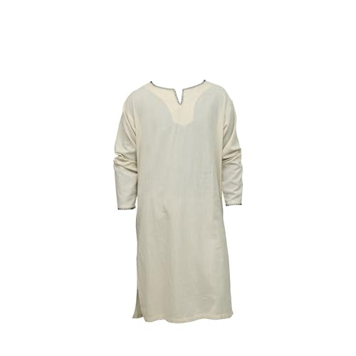 Norse Alley Viking Thorndale Tunic Natural Color Hand Embroidery M/L Size Male Linen Cotton for Cosplay, Costume, Reenactment Renaissance Medieval Costume Set LARPing SCA