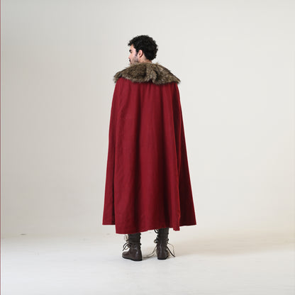 Medieval wool cloak with faux fur collar – view 4