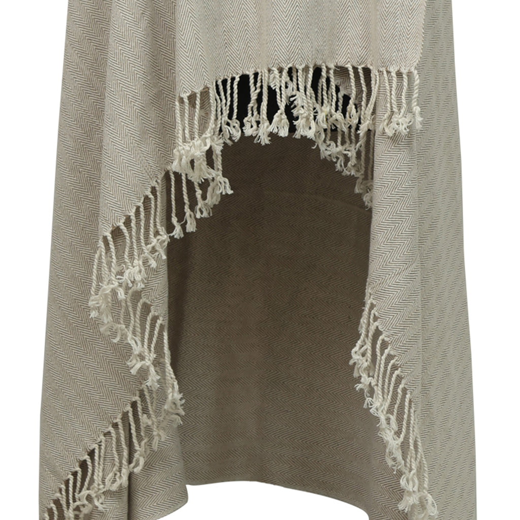 Odin's Viking Cape-Unisex: A beige woven fabric with a subtle chevron pattern and loose fringed edges, inspired by Norse culture.