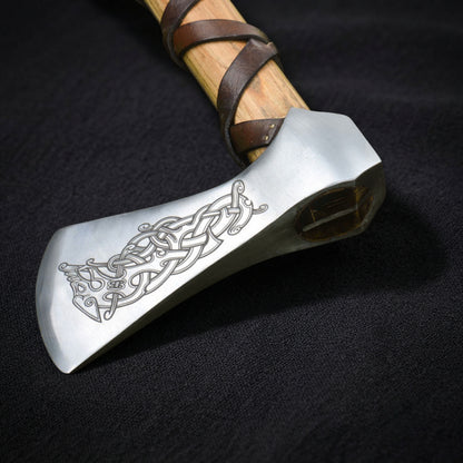Viking Type L Axe with Etched Norse Design