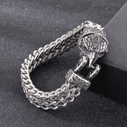 Wolf and Snake Viking Bracelet in Titanium Steel