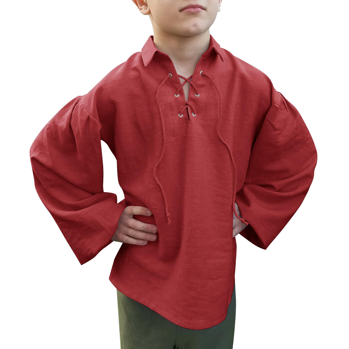 Boys' Medieval Pirate Shirt with Lace-Up Front