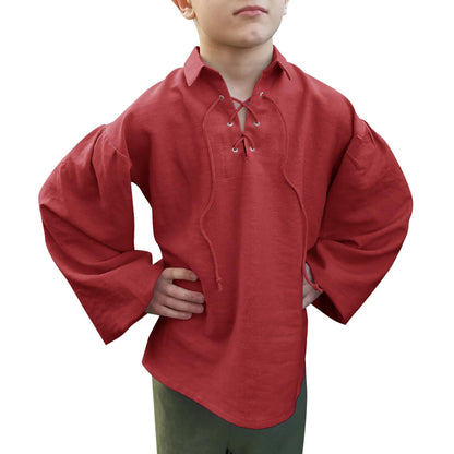 Boys' Medieval Pirate Shirt with Lace-Up Front