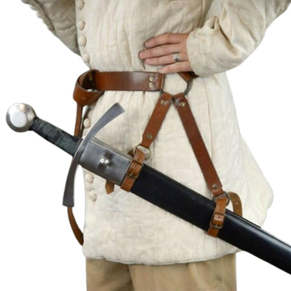 Medieval Hanging Sword Belt – Adjustable Brown Leather Scabbard Hanger