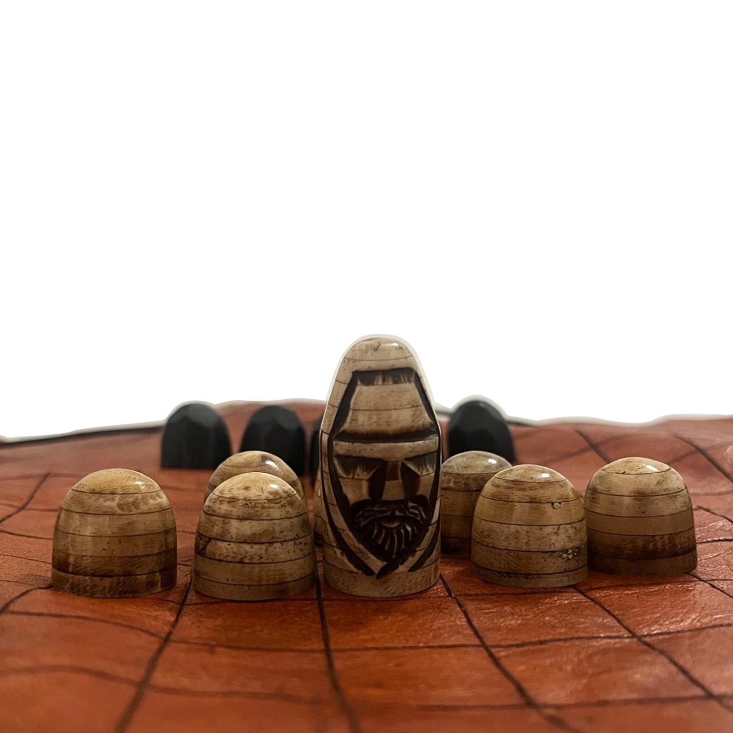 Handcrafted Viking Hnefatafl Set – Bone & Horn Game Pieces, Leather Board