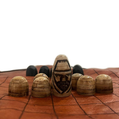 Handcrafted Viking Hnefatafl Set – Bone & Horn Game Pieces, Leather Board