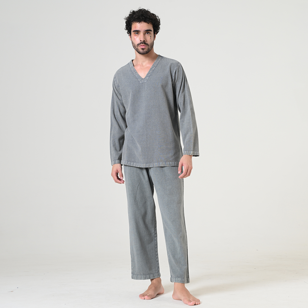 Grey medieval V-neck cotton tunic – view 7