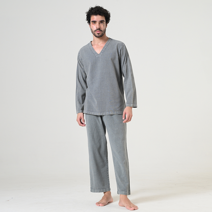 Grey medieval V-neck cotton tunic – view 7
