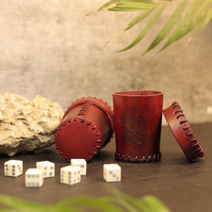 Handcrafted Dark Red Leather Dice Cup