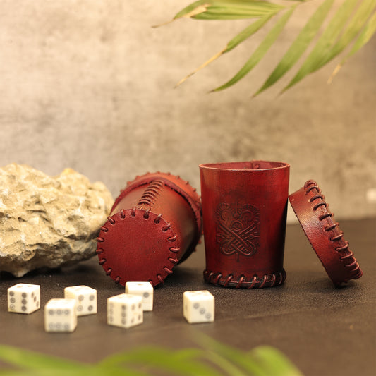 Handcrafted Dark Red Leather Dice Cup