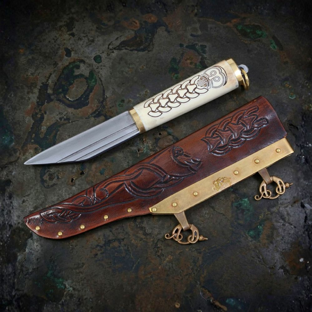 Bone Grip Seax with Etched Norse Knotwork