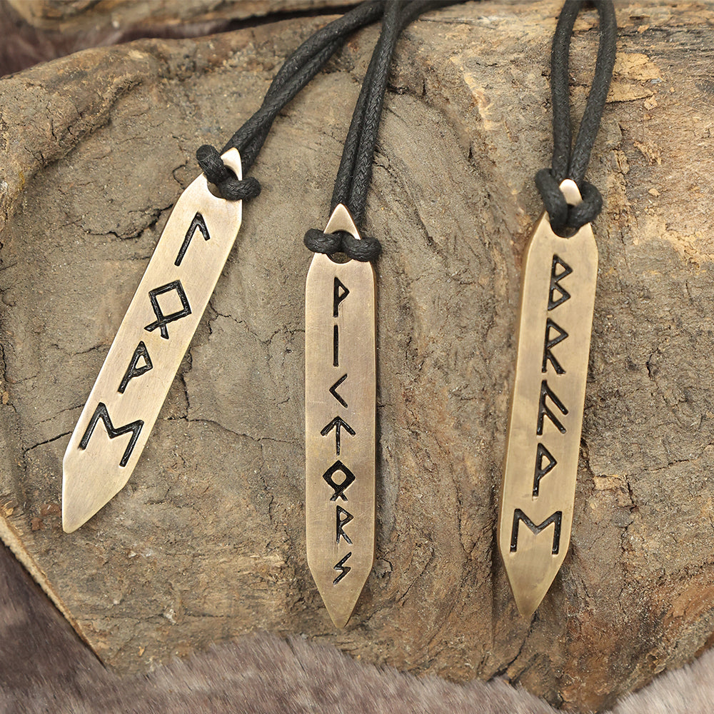 Norse Alley Viking Runes Brass Pendant Necklace Set (Set of 3)