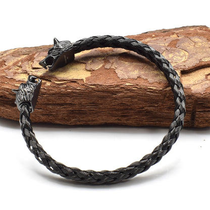 Viking Wolf Head Braided Bracelet