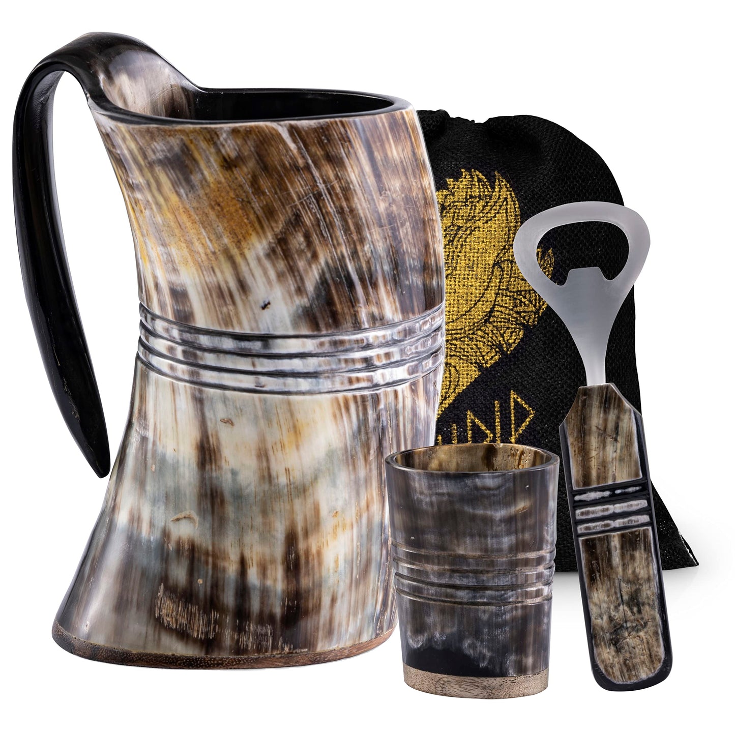 Fenrir Viking Drinking Horn Mug Set with Shot Glass