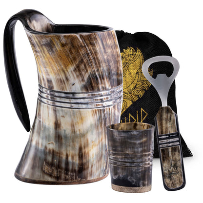Fenrir Viking Drinking Horn Mug Set with Shot Glass