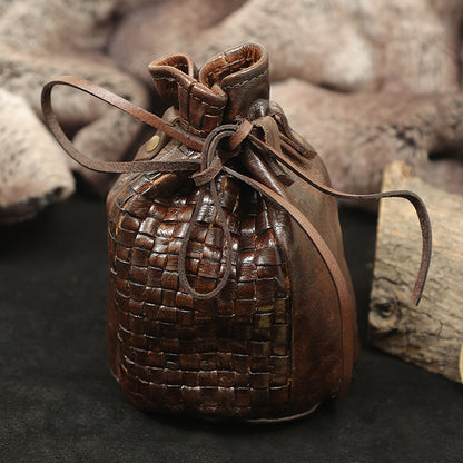 Woven Leather Coin Pouch