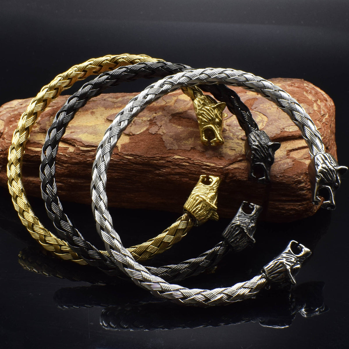 Viking Wolf Head Braided Bracelet