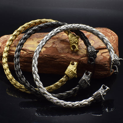 Viking Wolf Head Braided Bracelet
