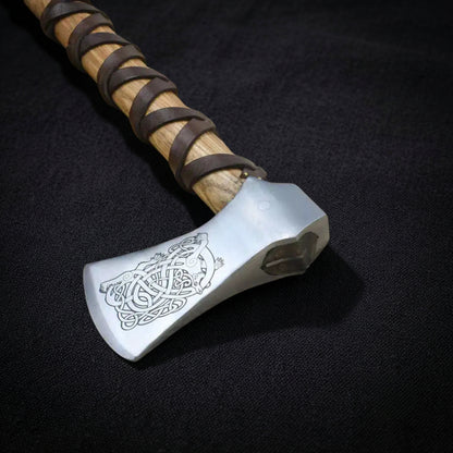 Viking Type K Axe with Etched Norse Wolf Design