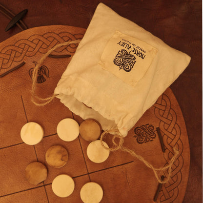 Viking Leather Tic Tac Toe Game – Handcrafted Multiplayer Board with Real Bone Pieces – Norse Travel Game for Adults & Gifting