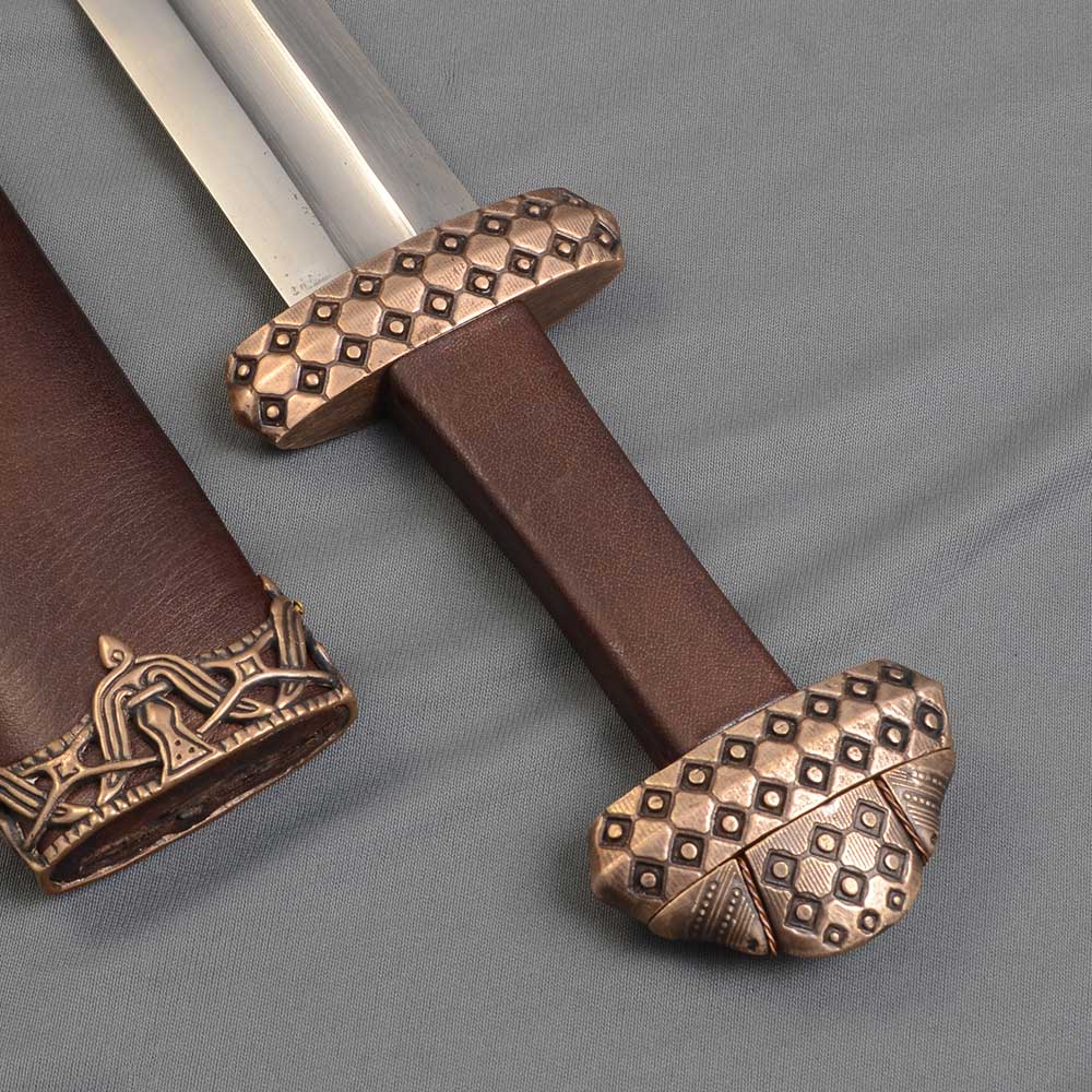 Bronze Hilt Viking Sword with Leather Wrapped Grip