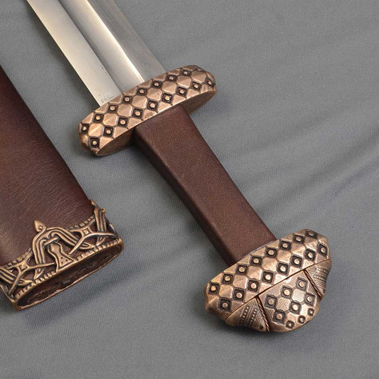 Bronze Hilt Viking Sword with Leather Wrapped Grip